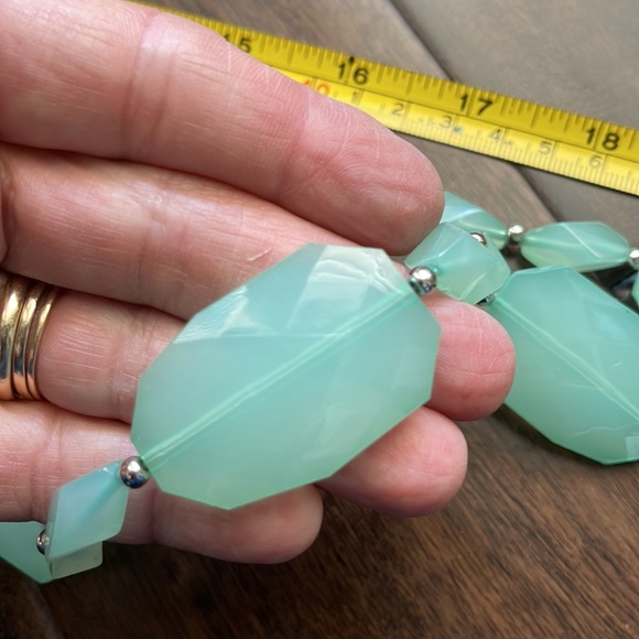 Double strand aqua beaded/silver tone beads necklace - Picture 3 of 7